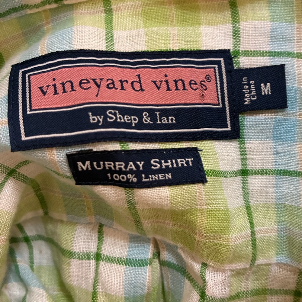 Vineyard Vines Linen Murray Shirt Mens M Plaid Button Down Lightweight Preppy - Picture 3 of 7